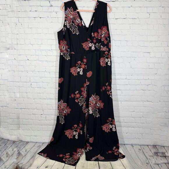 Maurices Jumpsuit Women Plus Size 2X Floral Cottage Flowy Silky Resort Vacation - Picture 2 of 16